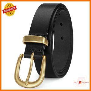 Full Grain Leather Belt Gold Buckle 1.1" Width Women's Dress Jeans